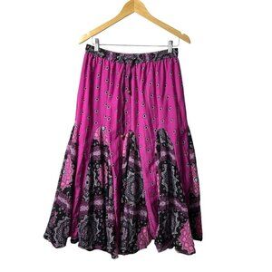 Truly 4 U Paisley Print Pleated Skirt Elastic Waist Drawstring Purple Women’s S